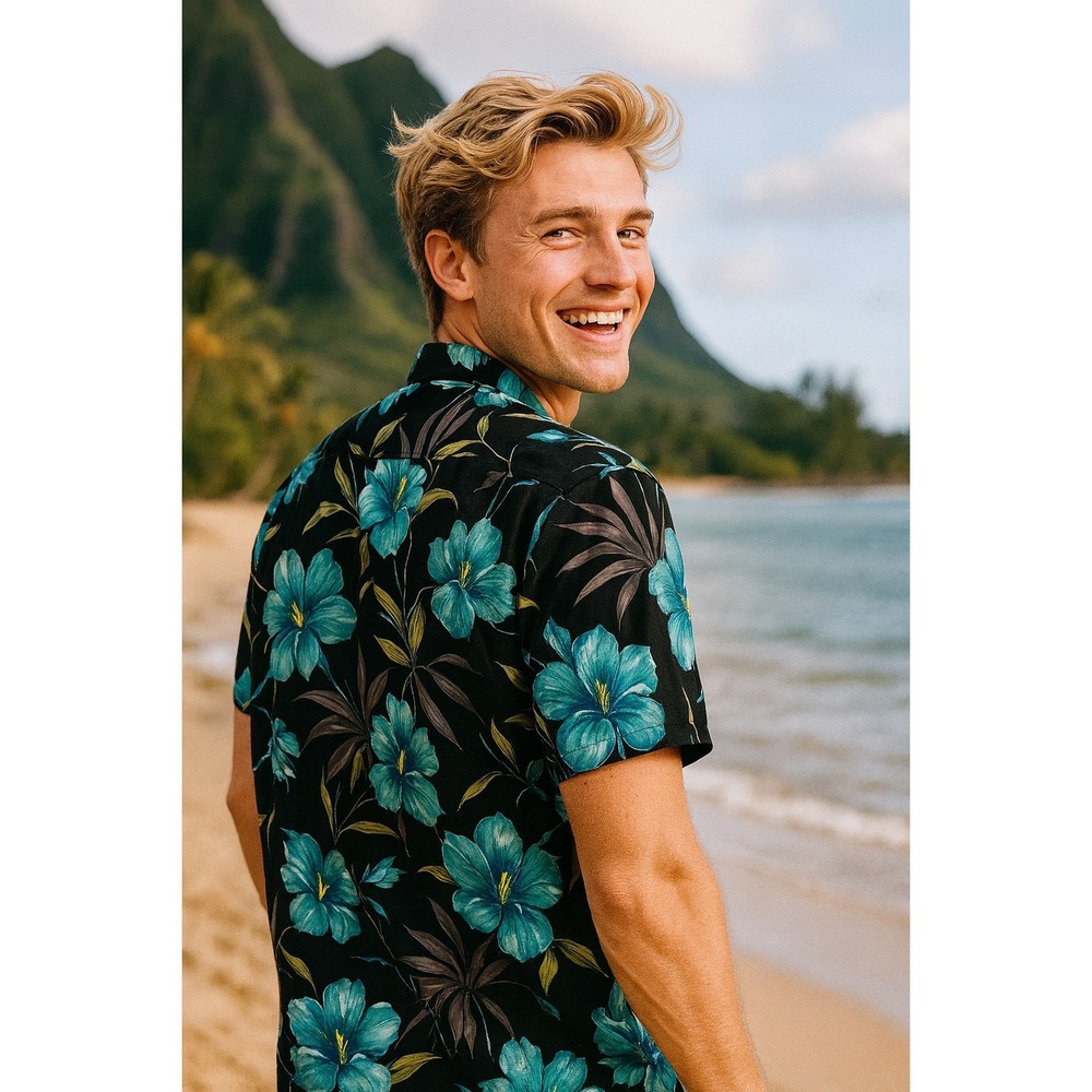 Floral Hawaiian‎ Shirt Mens XL Aloha Camp Short Sleeve Blue Tropical